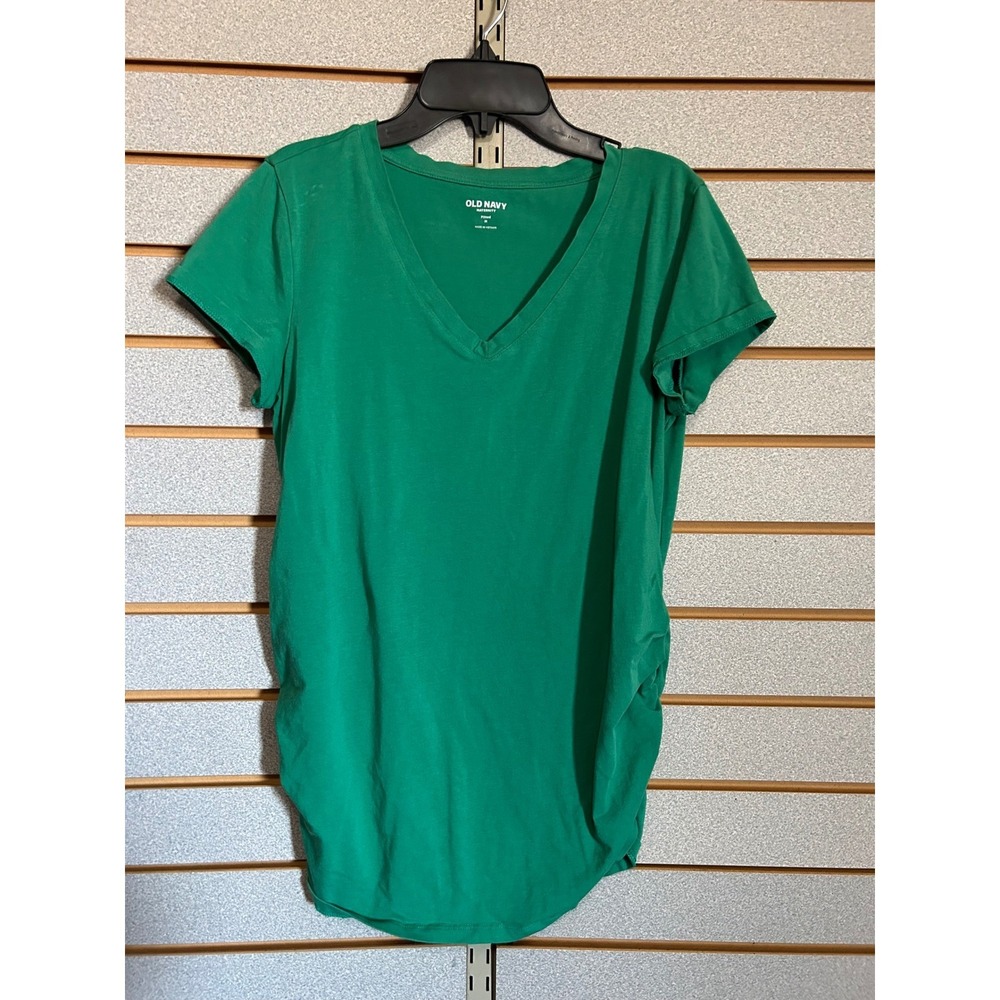 Old Navy Maternity Fitted V-Neck Short Sleeve Ruched Side Tee Green Medium
